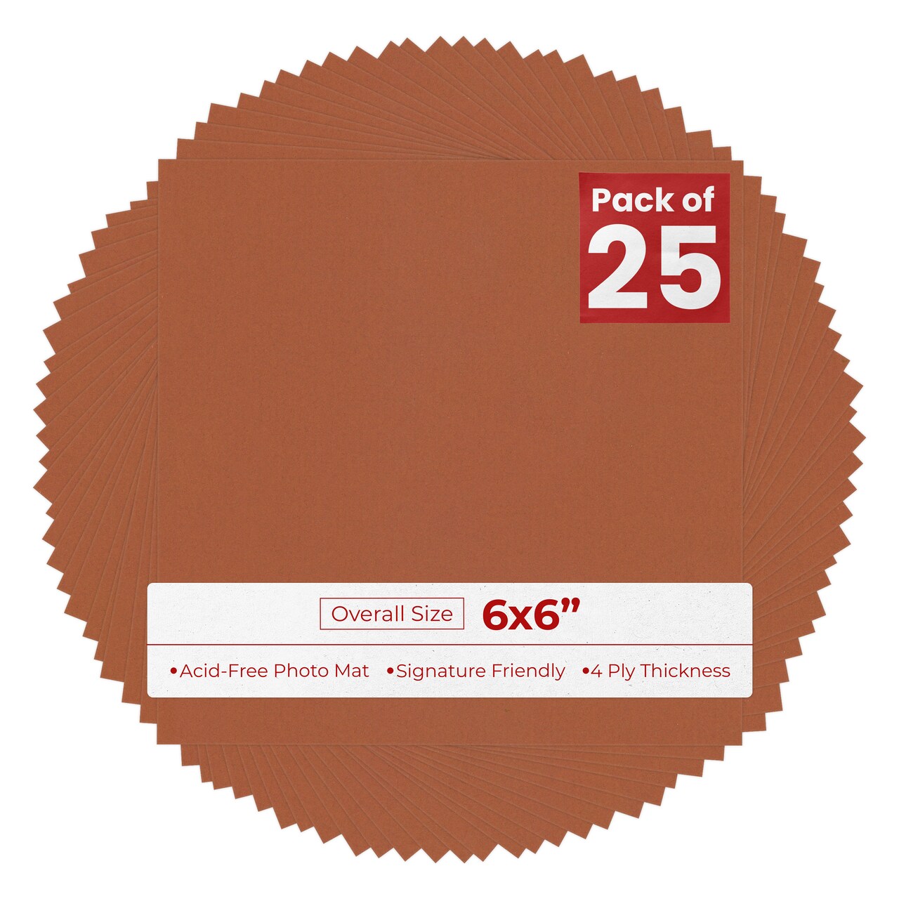 Terra-cotta Red 6x6 Uncut Mat Board - Blank Sheets, No Opening